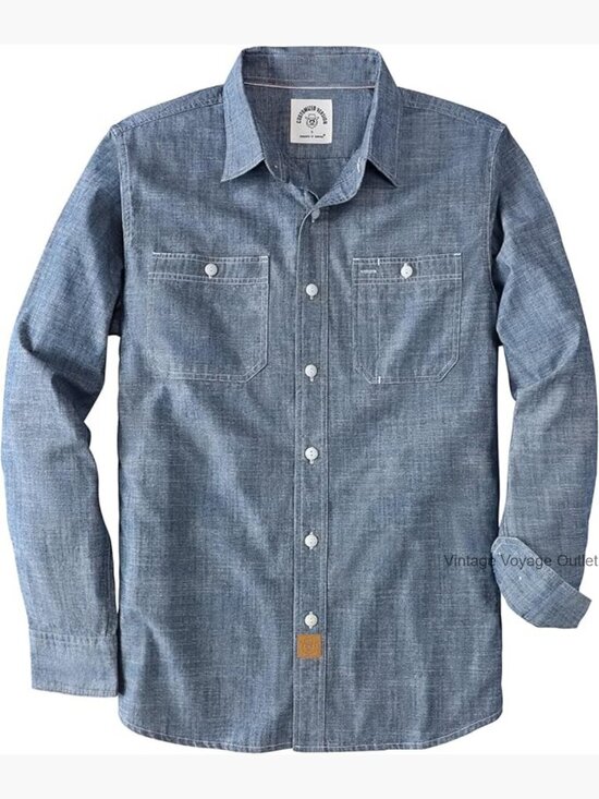 Other - Men's Cotton Chambray Button Down Shirt Long Sleeve Regular Fit Two Pockets
